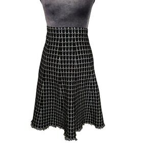Milano Womens Black & White Grid Pattern Midi Skirt With Frayed Hem Size S